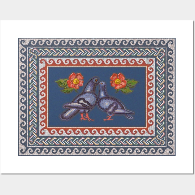 Romantic Couple Of Pigeons Vintage Roman Mosaic Wall Art by okpinsArtDesign